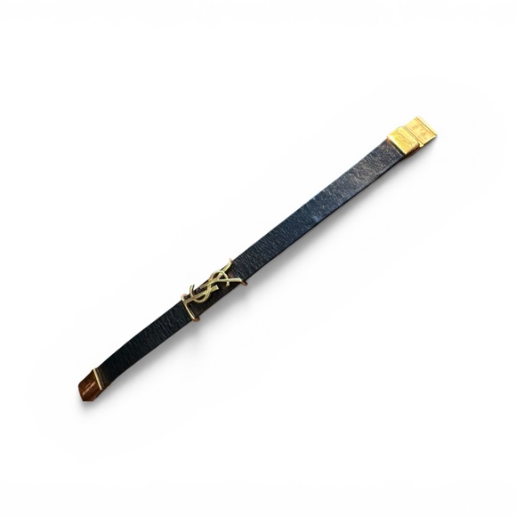 Saint Laurent YSL Cassandre Leather Bracelet Gold Logo Size M w/ Box Dust Bag - Picture 6 of 9